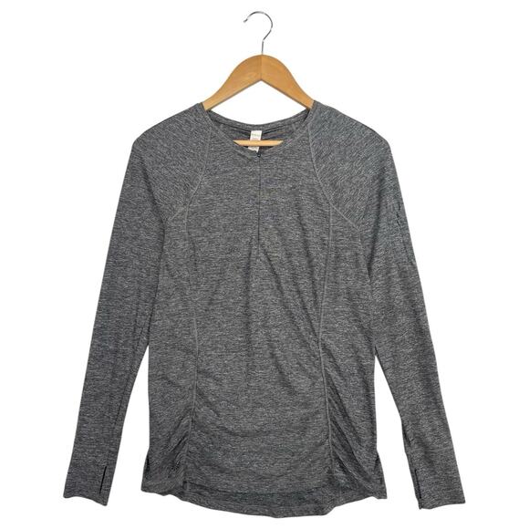 Athleta Top Womens Medium Gray Quarter Zip Long Sleeve Ruched Athletic Sporty - Picture 4 of 13